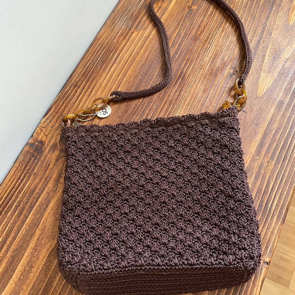 The Sak crochet handbag in chocolate. - Picture 2 of 4
